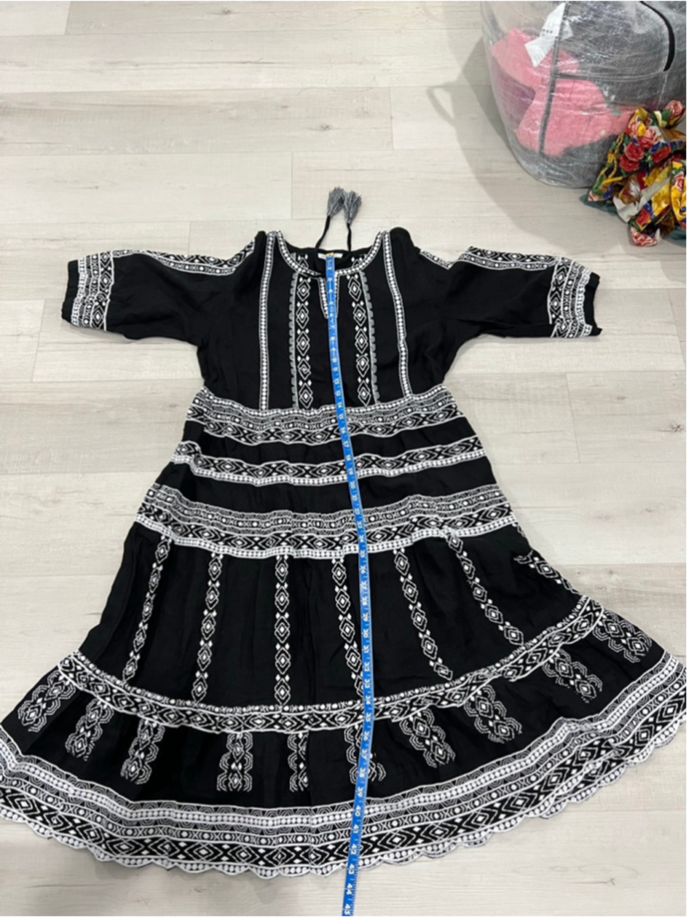 Women's JOHN MARK 100%linen Black & White Embroidered Maxi Dress S - Picture 8 of 9